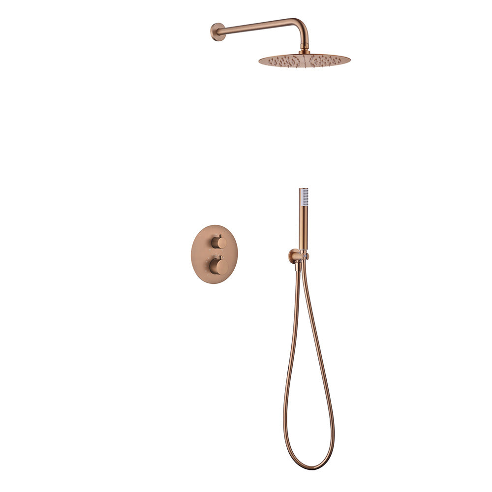 Chicago | Grifo de ducha Termonstática | Rociador de acero inox. S.304 Ø25 cm, extraplano y antical | Tubo de salida Pared