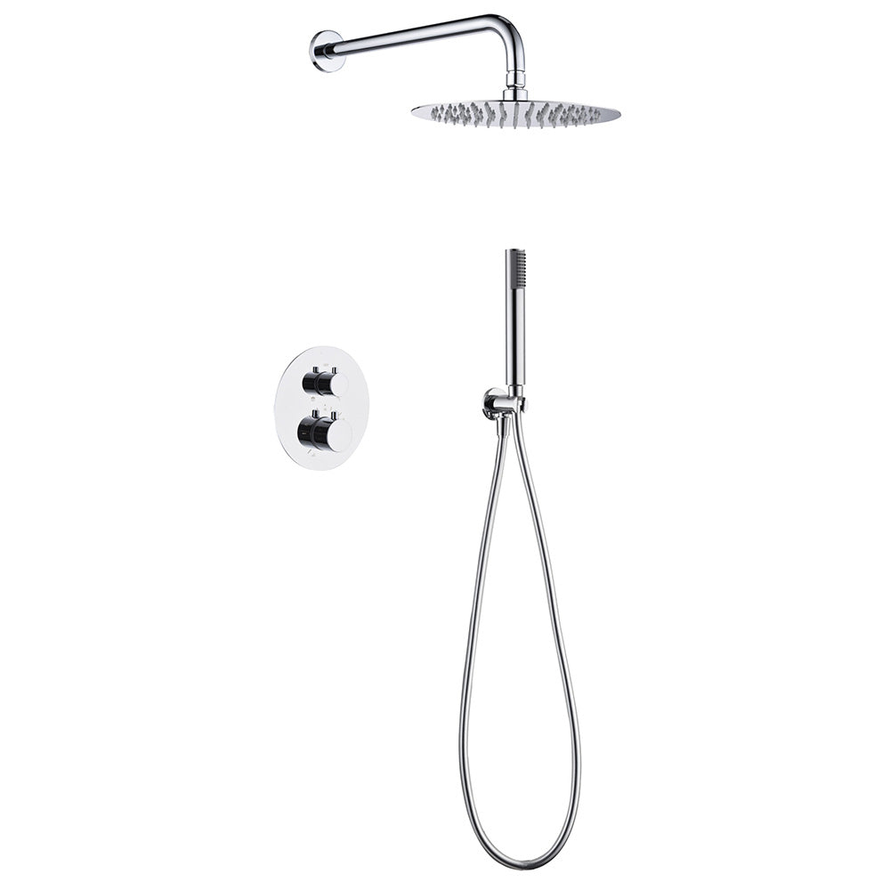 Chicago | Grifo de ducha Termonstática | Rociador de acero inox. S.304 Ø25 cm, extraplano y antical | Tubo de salida Pared