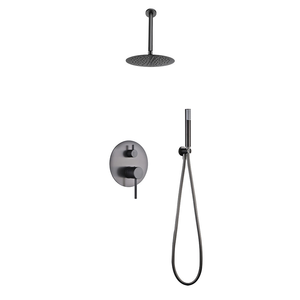 Chicago | Grifo de ducha Monomando | Rociador de acero inox. S.304 Ø25 cm, extraplano y antical | Tubo de salida Techo