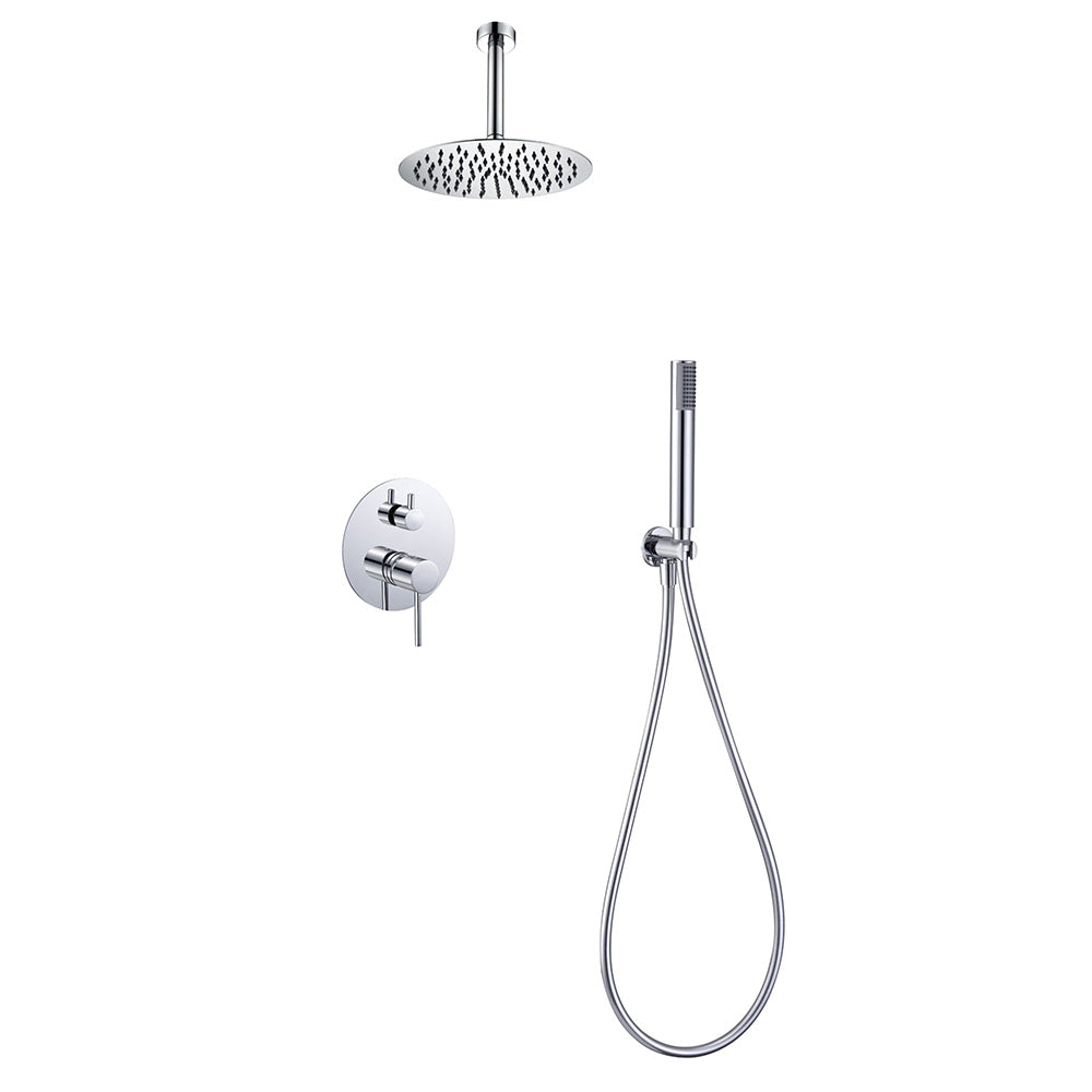 Chicago | Grifo de ducha Monomando | Rociador de acero inox. S.304 Ø25 cm, extraplano y antical | Tubo de salida Techo