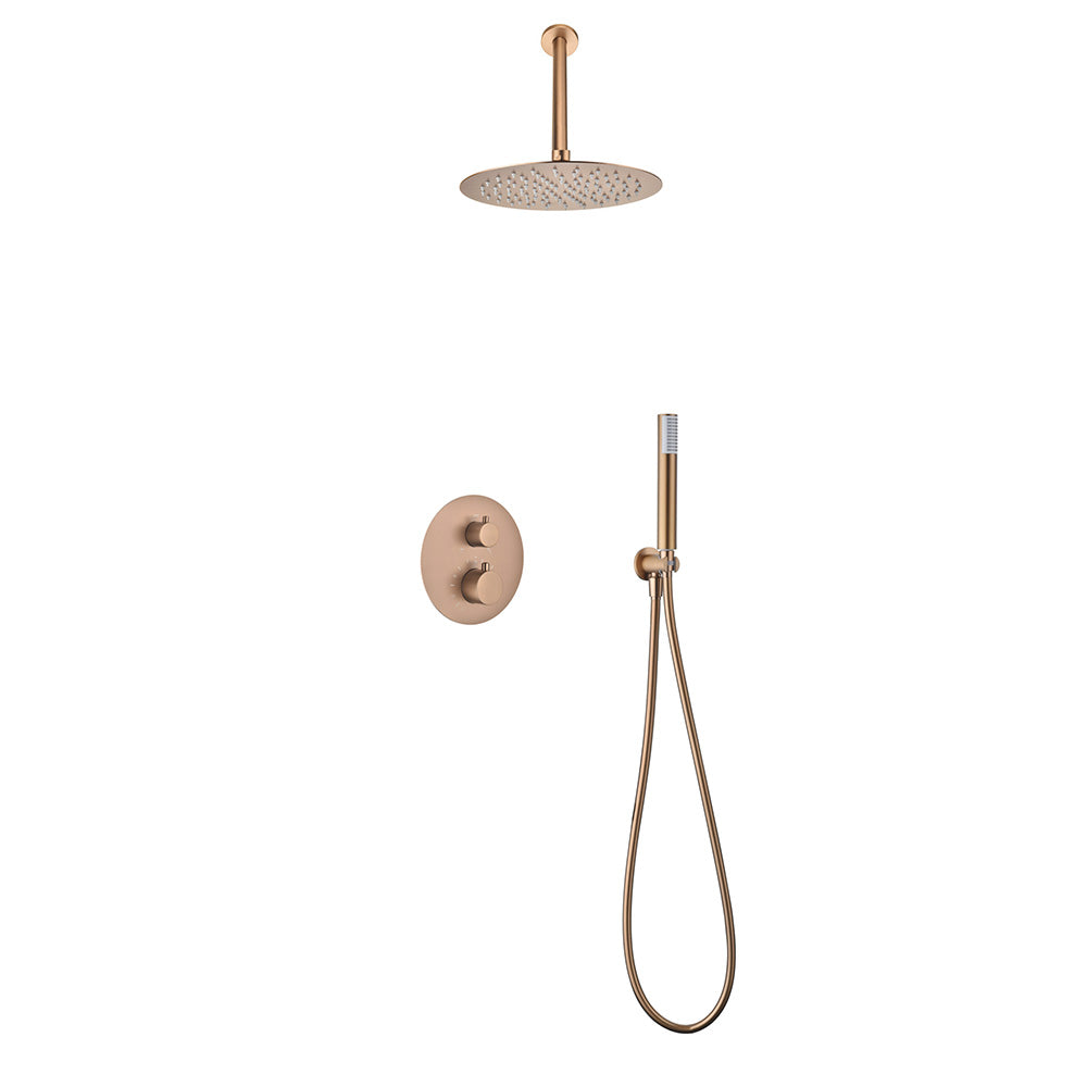 Chicago | Grifo de ducha Termonstática | Rociador de acero inox. S.304 Ø25 cm, extraplano y antical | Tubo de salida Techo