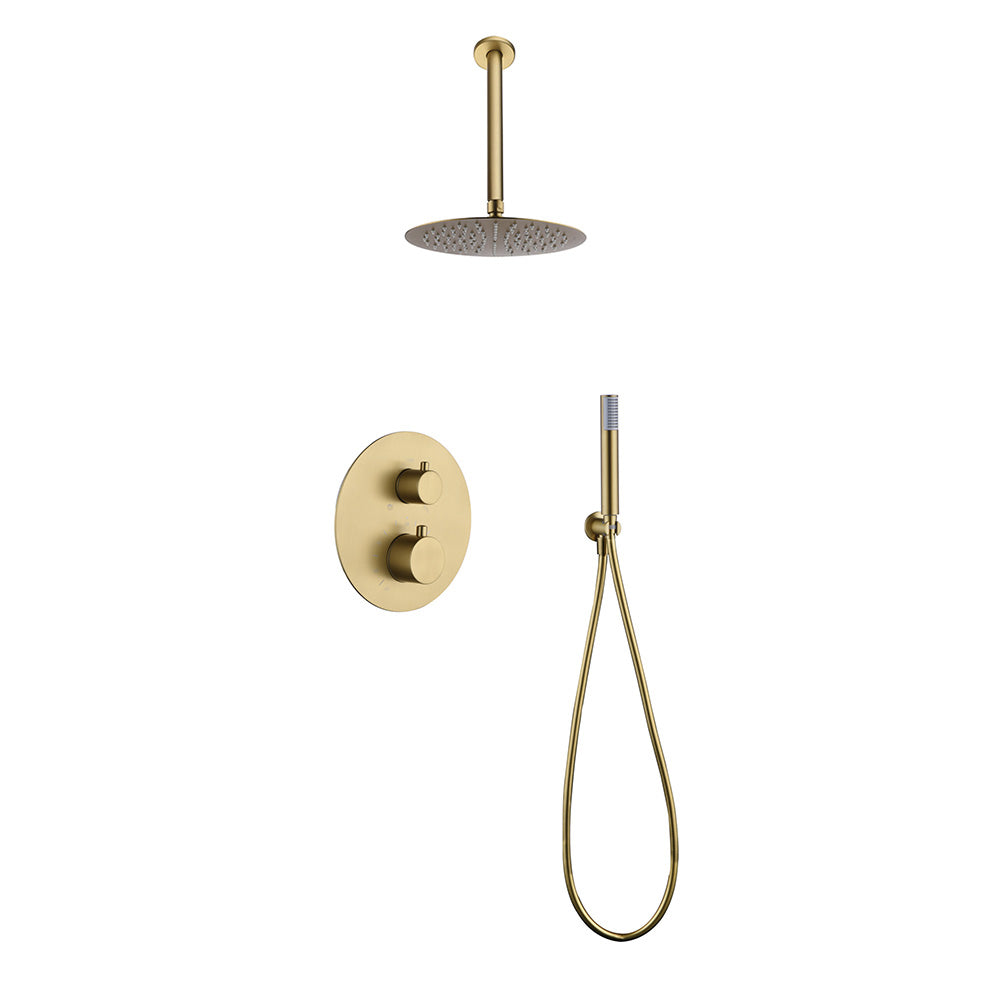 Chicago | Grifo de ducha Termonstática | Rociador de acero inox. S.304 Ø25 cm, extraplano y antical | Tubo de salida Techo
