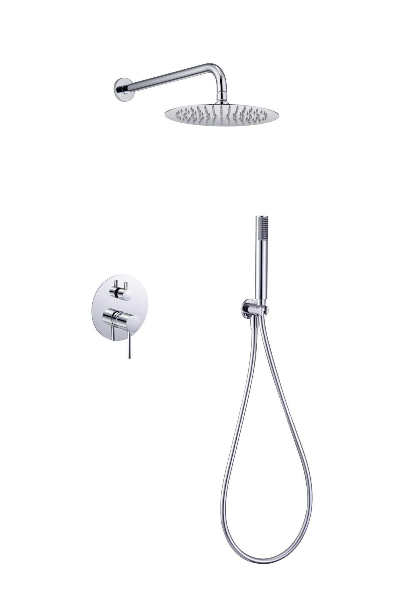 Chicago | Grifo de ducha Monomando | Rociador de acero inox. S.304 Ø25 cm, extraplano y antical | Tubo de salida Pared