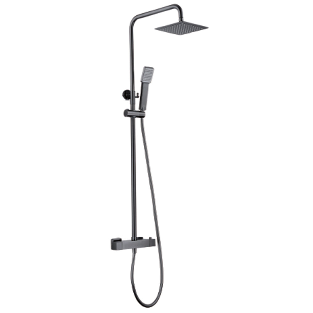 Denver | Columna de ducha con grifo termostatico | Rociador Cuadrado acero inox. S.304 20x20 cm | Extraplano Antical