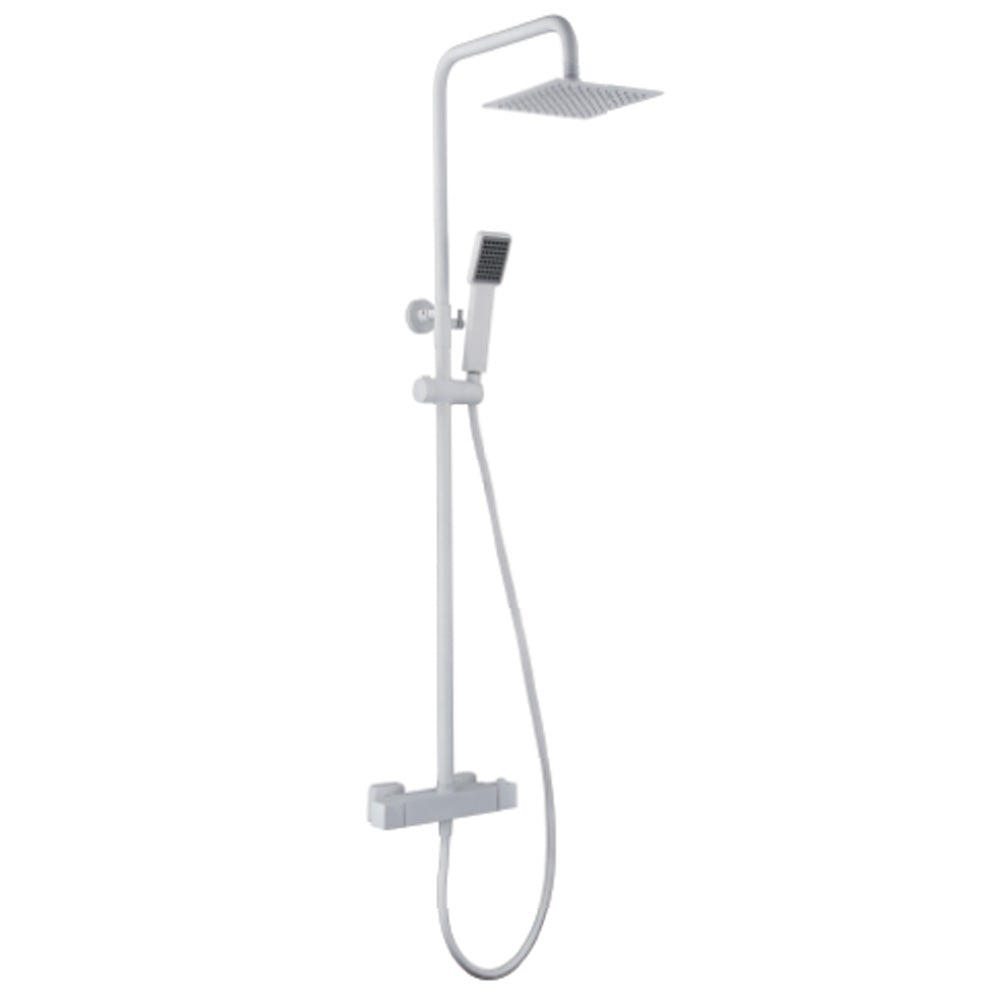 Denver | Columna de ducha con grifo termostatico | Rociador Cuadrado acero inox. S.304 20x20 cm | Extraplano Antical
