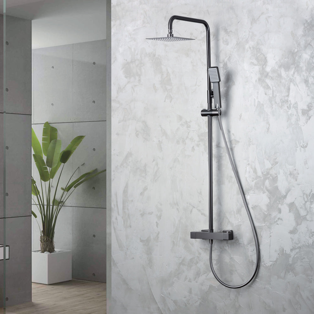 Denver | Columna de ducha con grifo termostatico | Rociador Cuadrado acero inox. S.304 20x20 cm | Extraplano Antical