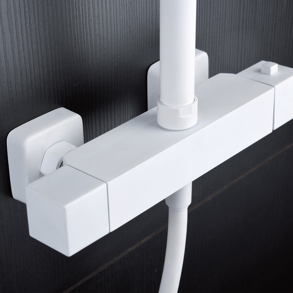Denver | Columna de ducha con grifo termostatico | Rociador Cuadrado acero inox. S.304 20x20 cm | Extraplano Antical
