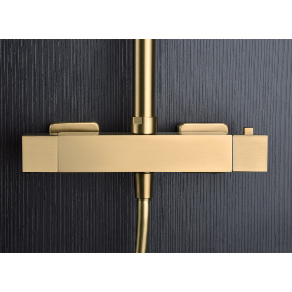 Denver | Columna de ducha con grifo termostatico | Rociador Cuadrado acero inox. S.304 20x20 cm | Extraplano Antical