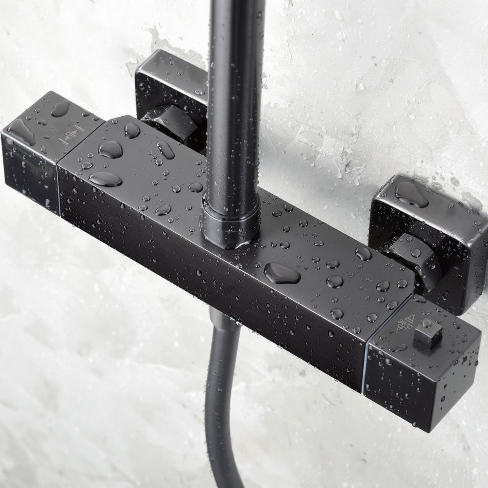 Denver | Columna de ducha con grifo termostatico | Rociador Cuadrado acero inox. S.304 20x20 cm | Extraplano Antical