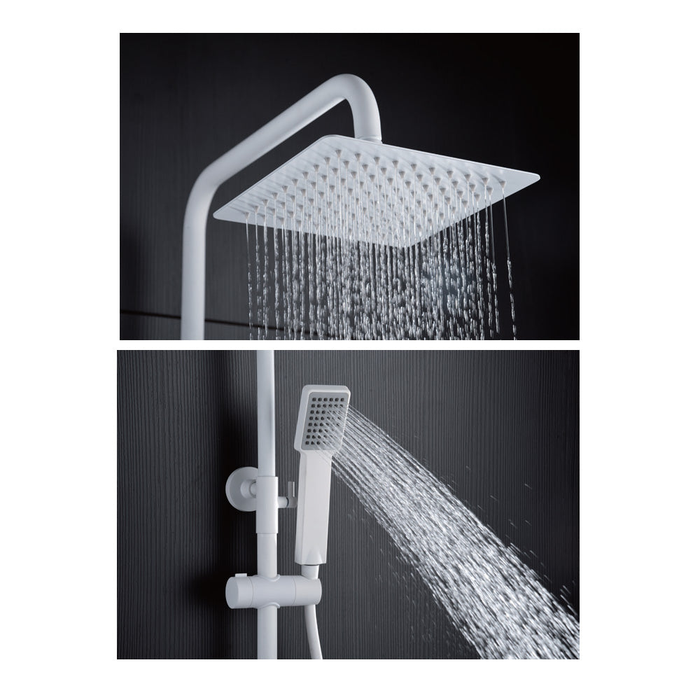 Denver | Columna de ducha con grifo termostatico | Rociador Cuadrado acero inox. S.304 20x20 cm | Extraplano Antical