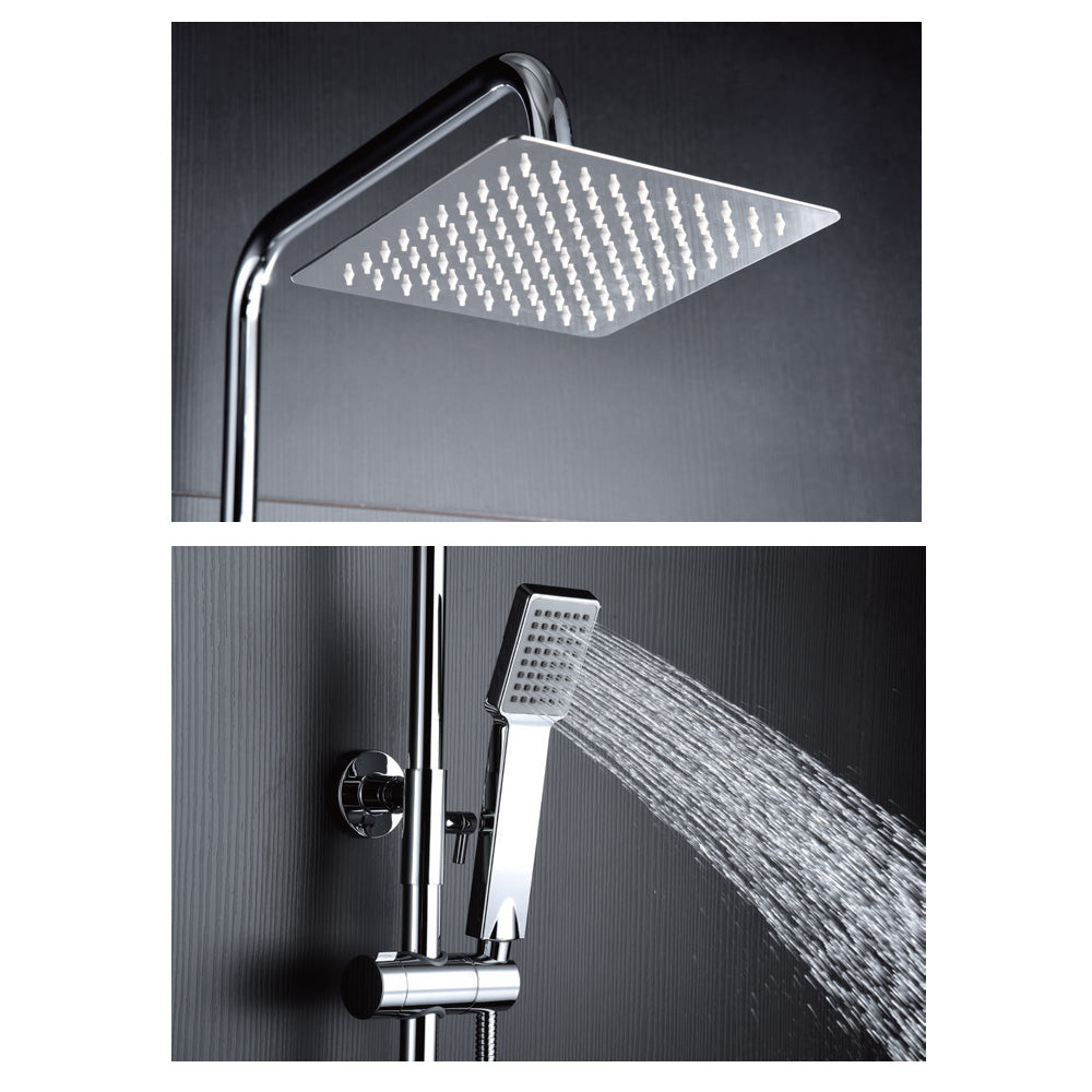 Denver | Columna de ducha con grifo termostatico | Rociador Cuadrado acero inox. S.304 20x20 cm | Extraplano Antical