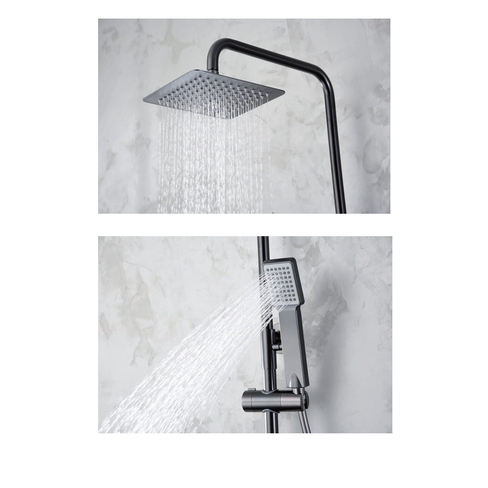 Denver | Columna de ducha con grifo termostatico | Rociador Cuadrado acero inox. S.304 20x20 cm | Extraplano Antical