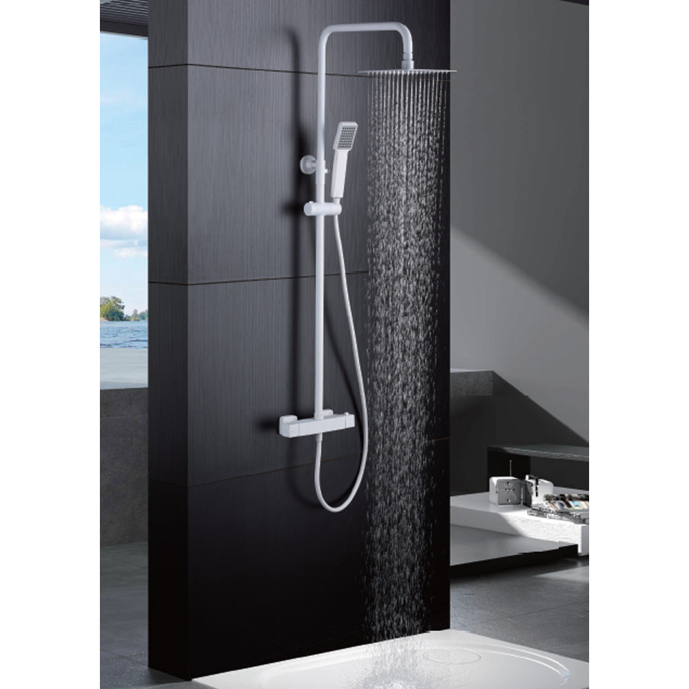 Denver | Columna de ducha con grifo termostatico | Rociador Cuadrado acero inox. S.304 20x20 cm | Extraplano Antical