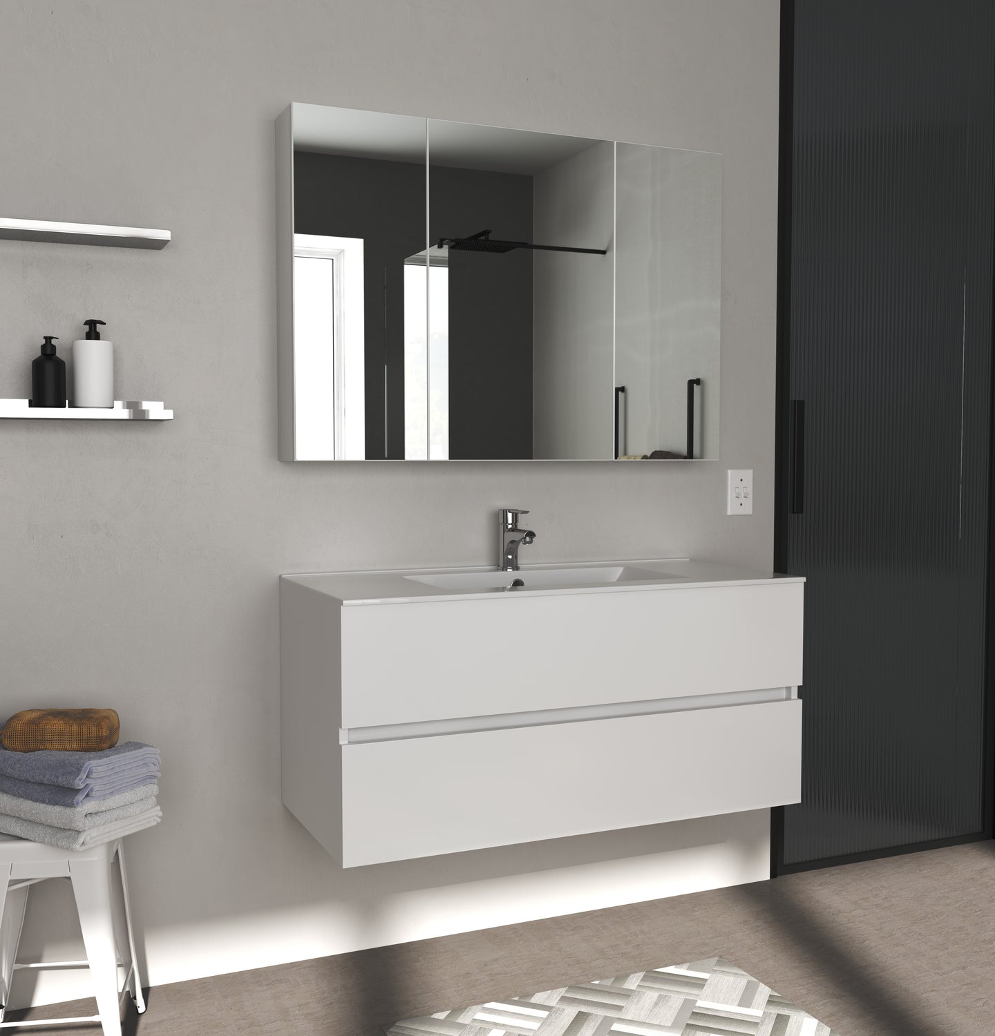 Manhattan | Mueble Baño Suspendido Fondo Reducido | 2 Cajones con Cierre Amortiguado y Lavabo Cerámico