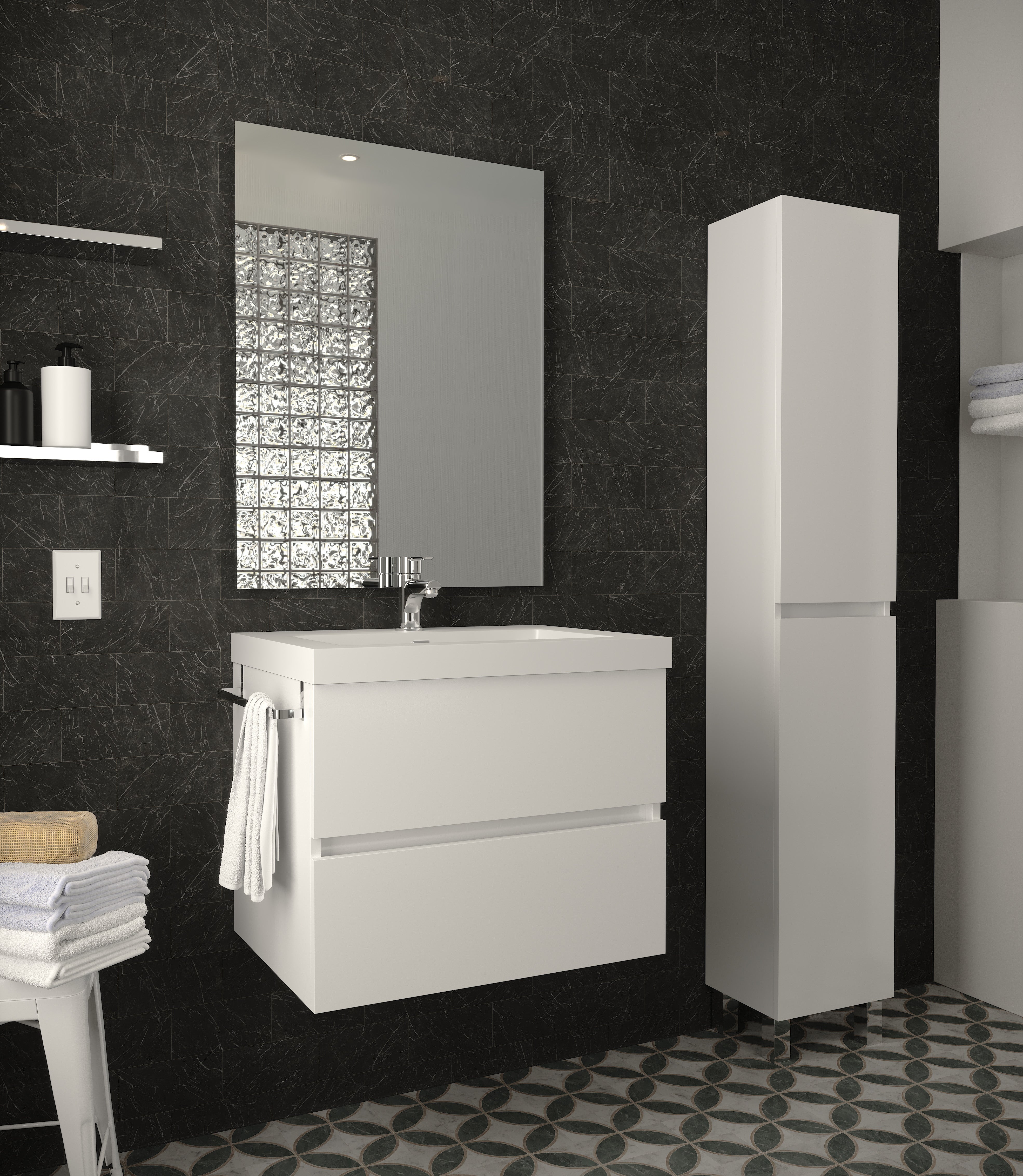 Manhattan | Mueble Baño Suspendido Fondo Reducido | 2 Cajones con Cierre Amortiguado y Lavabo Cerámico