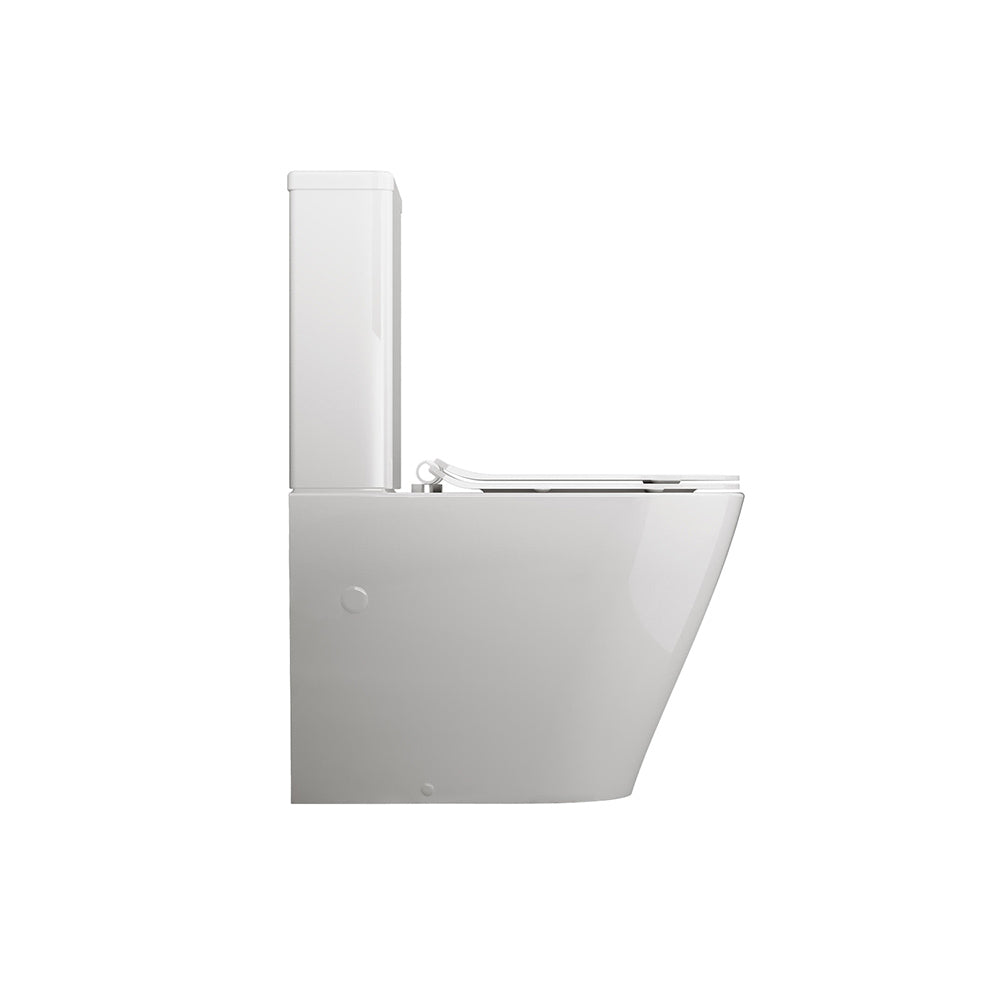 Georgia | Inodoro al Suelo Completo Rimless Adosado a Pared | Tapa Extrafina Amortiguada | Con Codo incluido