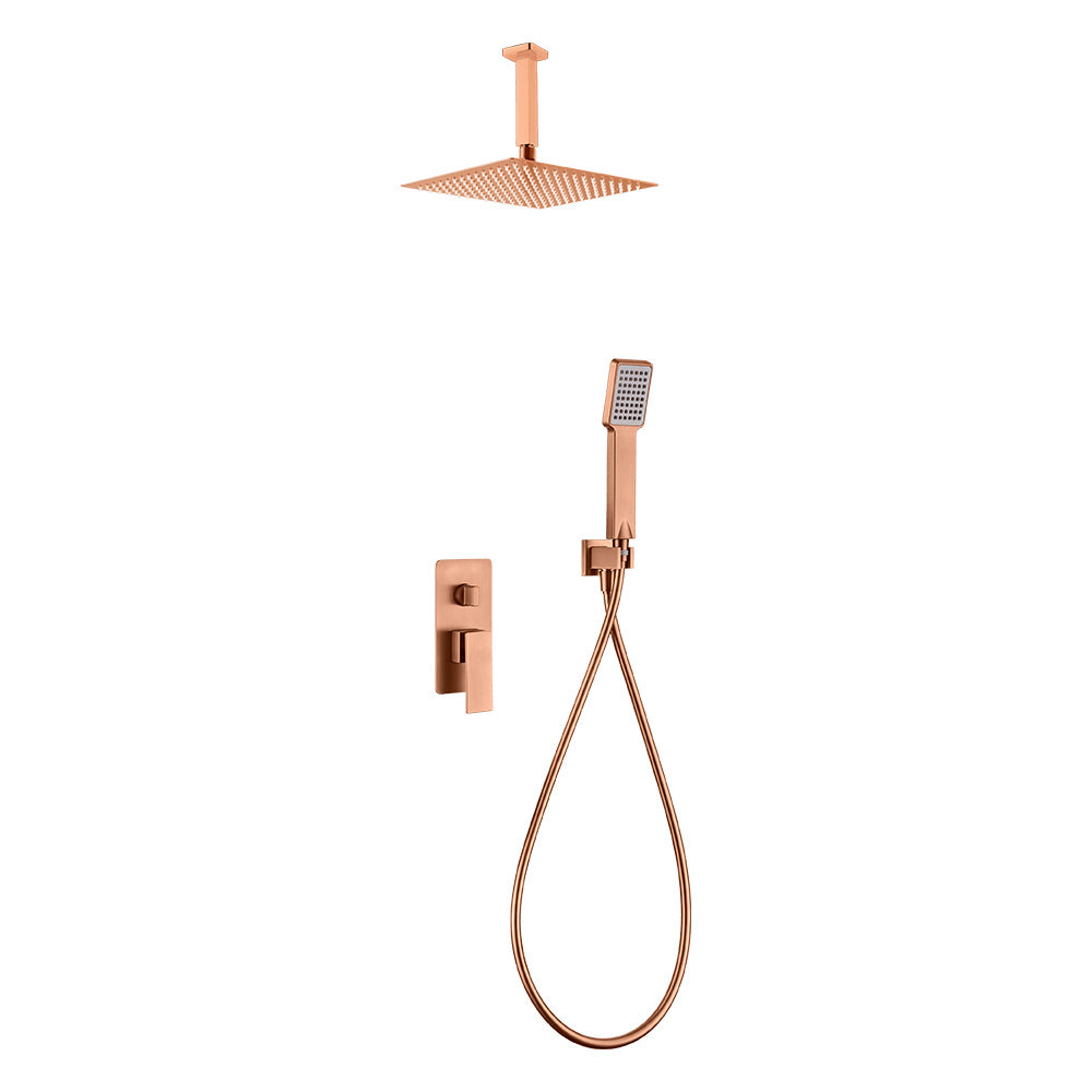 Pisa Grifo de ducha Monomando | Rociador Cuadrado de acero inox. S.304 Ø25 cm, extraplano y antical | Tubo de salida Techo