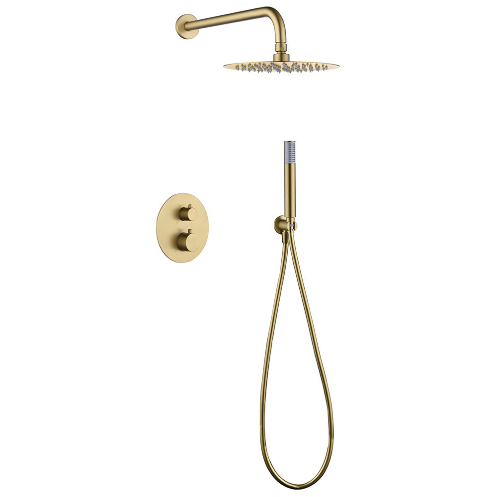Chicago | Grifo de ducha Termonstática | Rociador de acero inox. S.304 Ø25 cm, extraplano y antical | Tubo de salida Pared
