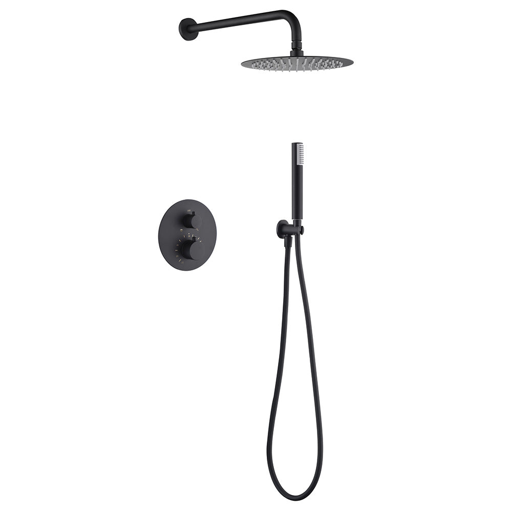 Chicago | Grifo de ducha Termonstática | Rociador de acero inox. S.304 Ø25 cm, extraplano y antical | Tubo de salida Pared