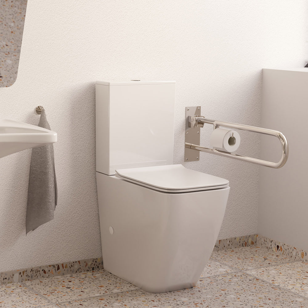 Florida | Inodoro PMR Rimless Adosado a Pared | Altura Confort para Movilidad Reducida | Tapa Duroplast Soft Close | Blanco Brillo