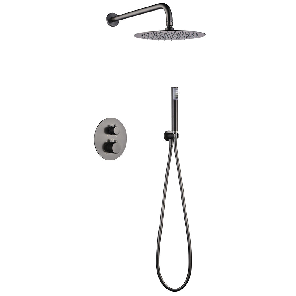 Chicago | Grifo de ducha Termonstática | Rociador de acero inox. S.304 Ø25 cm, extraplano y antical | Tubo de salida Pared