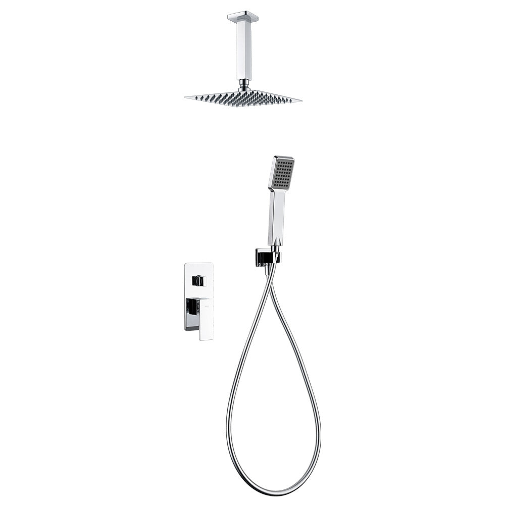 Pisa Grifo de ducha Monomando | Rociador Cuadrado de acero inox. S.304 Ø25 cm, extraplano y antical | Tubo de salida Techo