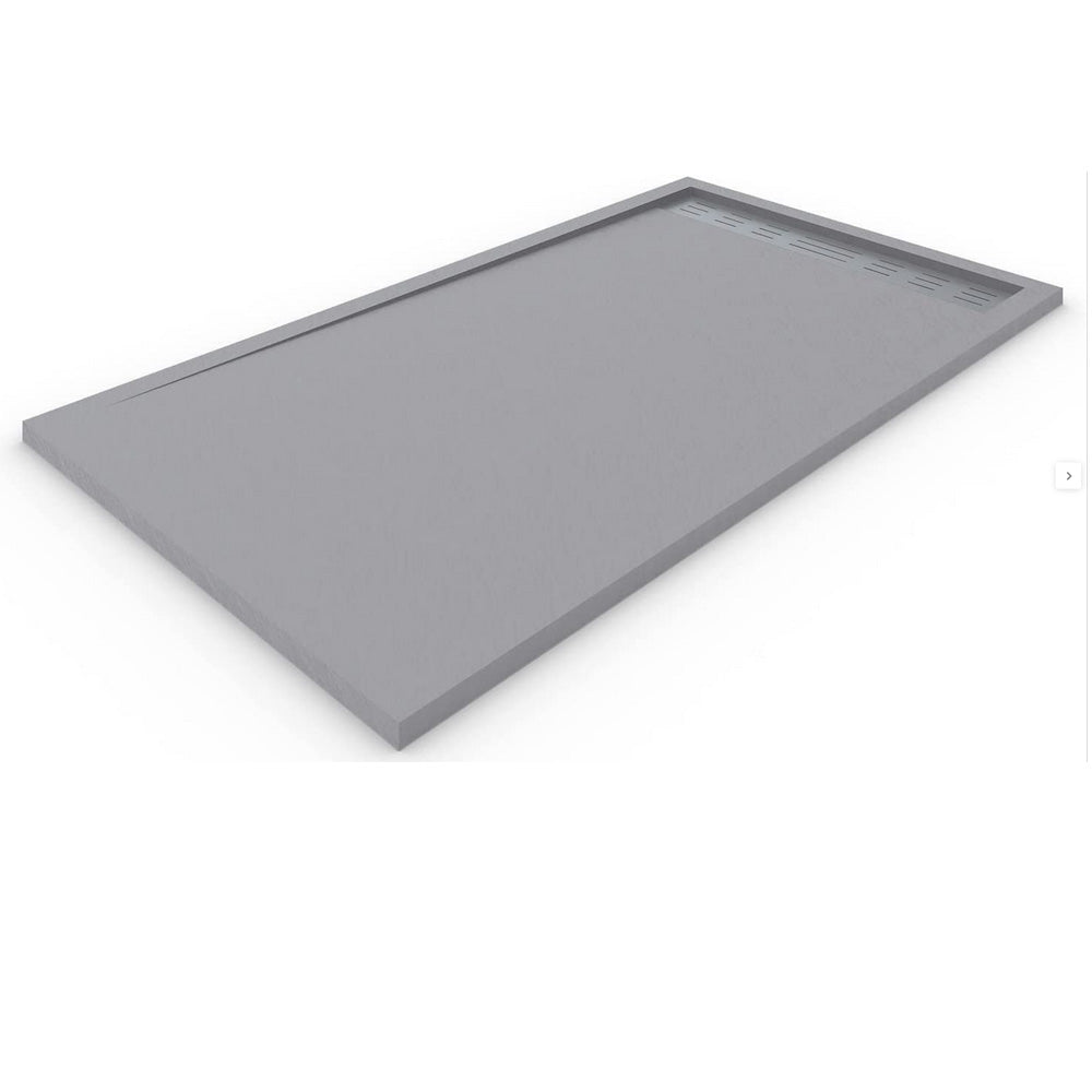 Columbia | Plato de Ducha de Resina Antideslizante | Válvula Oculta y Rejilla Acero Inoxidable | Textura Piedra | Color Gris 7753