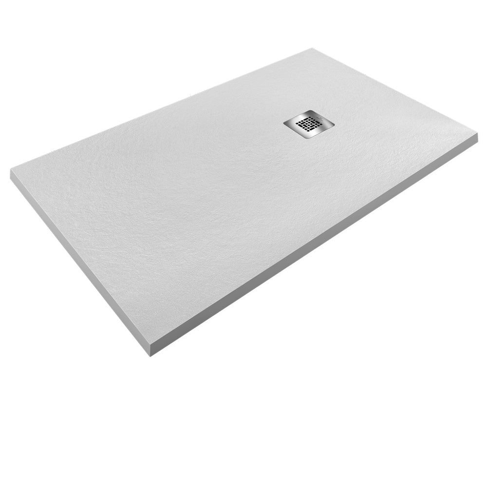 Pasadena | Plato de Ducha de Resina Antideslizante | Válvula de Desagüe y Rejilla | Textura Piedra | Color Gris 7035