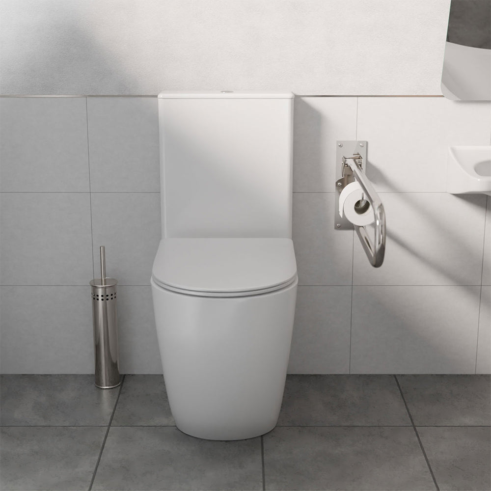 Florida | Inodoro PMR Redondo Rimless Adosado a Pared | Altura Confort para Movilidad Reducida | Tapa Duroplast Soft Close | Blanco Brillo