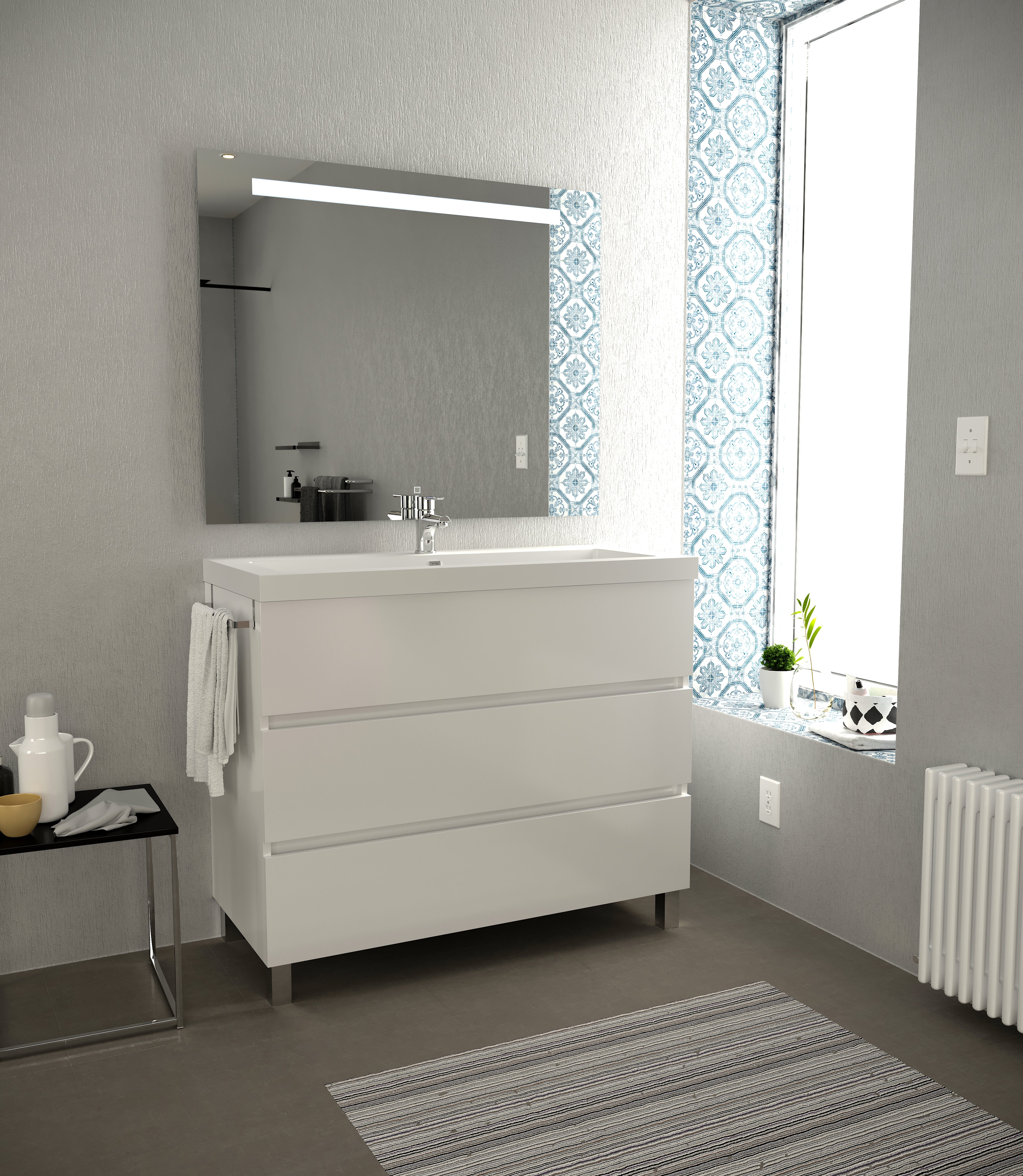 Manhattan | Mueble Baño Suspendido Fondo Reducido | 2 Cajones con Cierre Amortiguado y Lavabo Cerámico