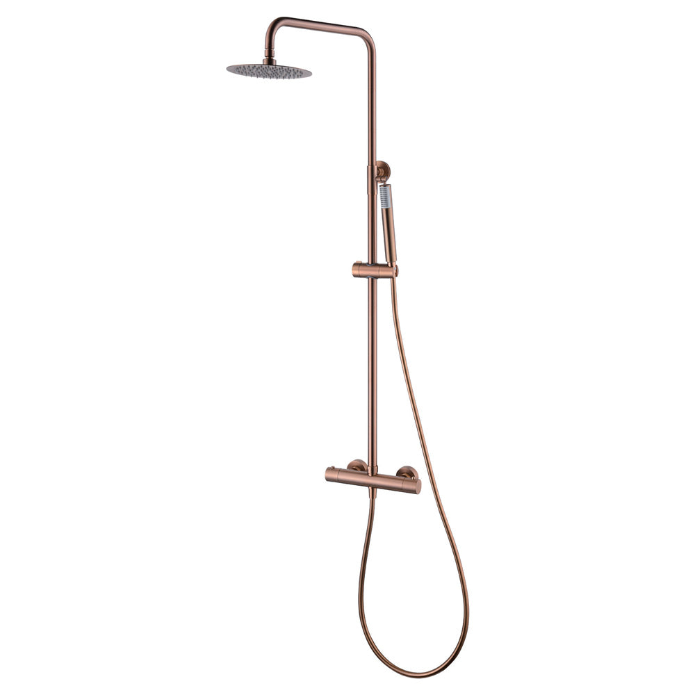 Chicago | Columna de ducha con grifo termostatico | Rociador Redondo acero inox. S.304 Ø20 cm | Extraplano Antical