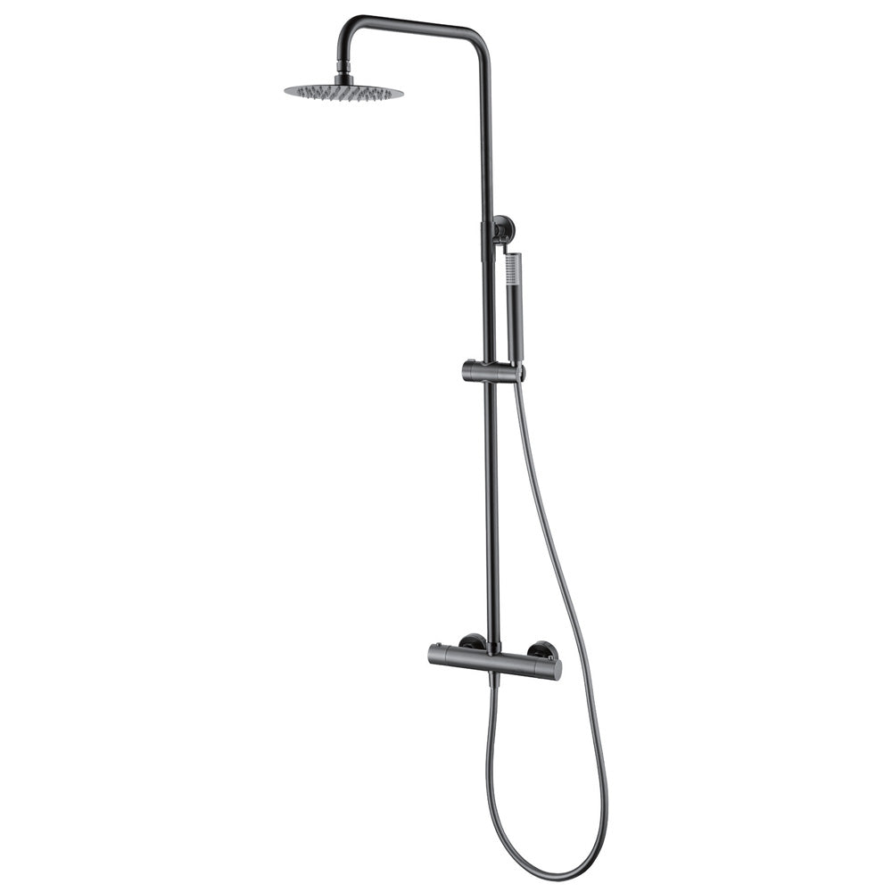 Chicago | Columna de ducha con grifo termostatico | Rociador Redondo acero inox. S.304 Ø20 cm | Extraplano Antical