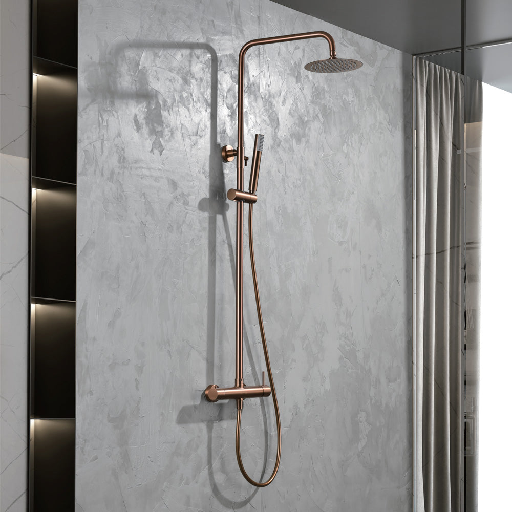 Chicago | Columna de ducha con grifo monomando | Rociador Redondo acero inox. S.304 Ø20 cm | Extraplano Antical