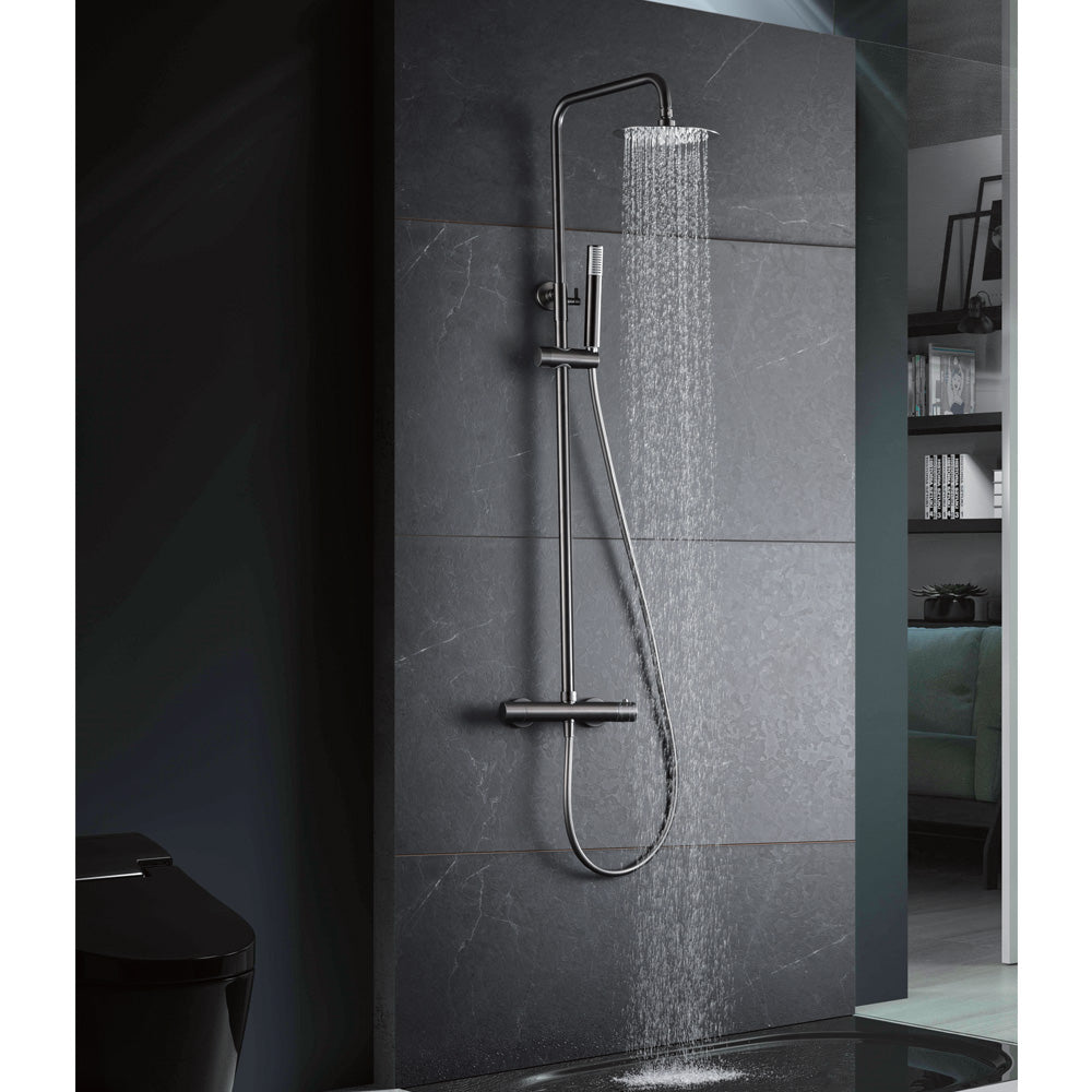 Chicago | Columna de ducha con grifo termostatico | Rociador Redondo acero inox. S.304 Ø20 cm | Extraplano Antical