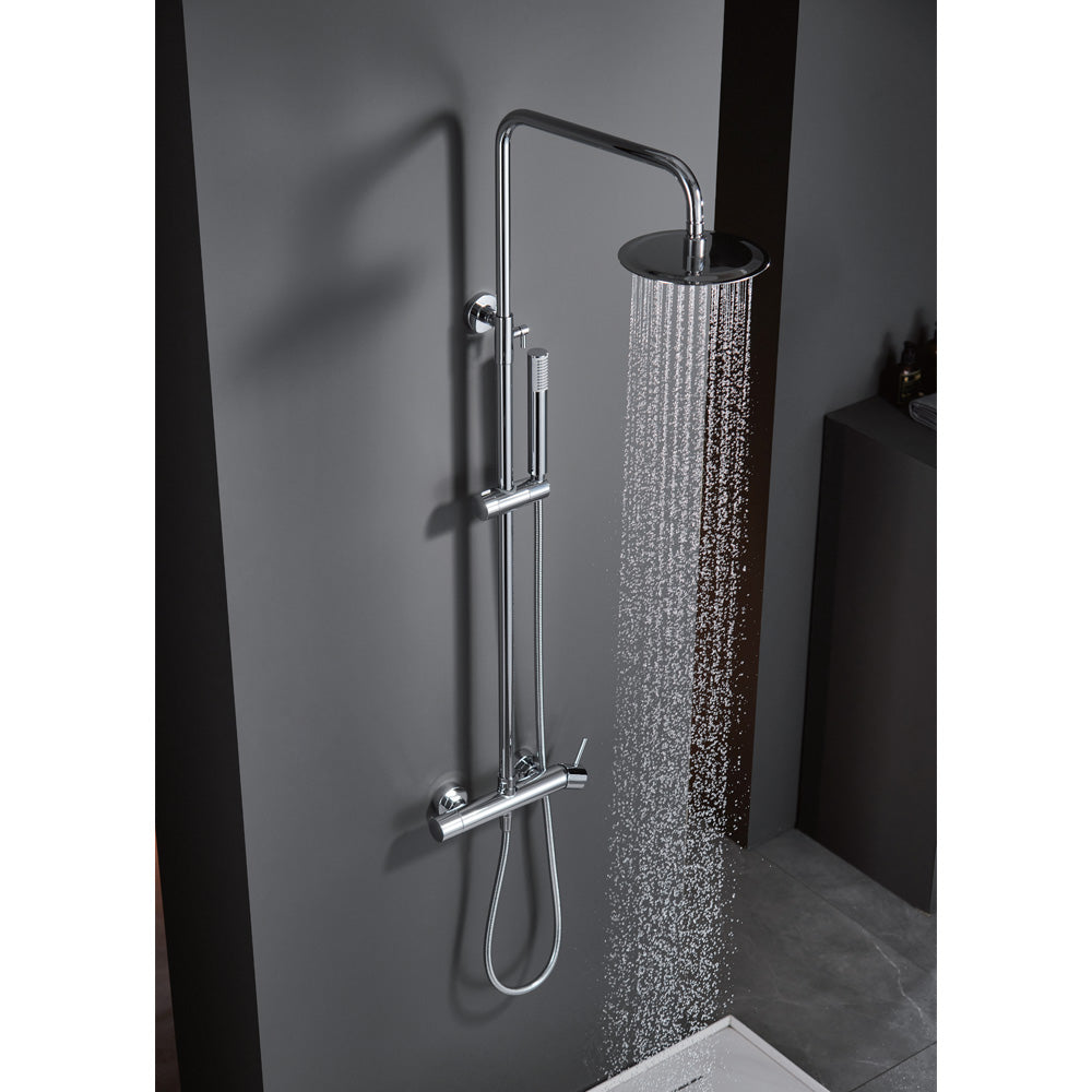 Chicago | Columna de ducha con grifo termostatico | Rociador Redondo acero inox. S.304 Ø20 cm | Extraplano Antical