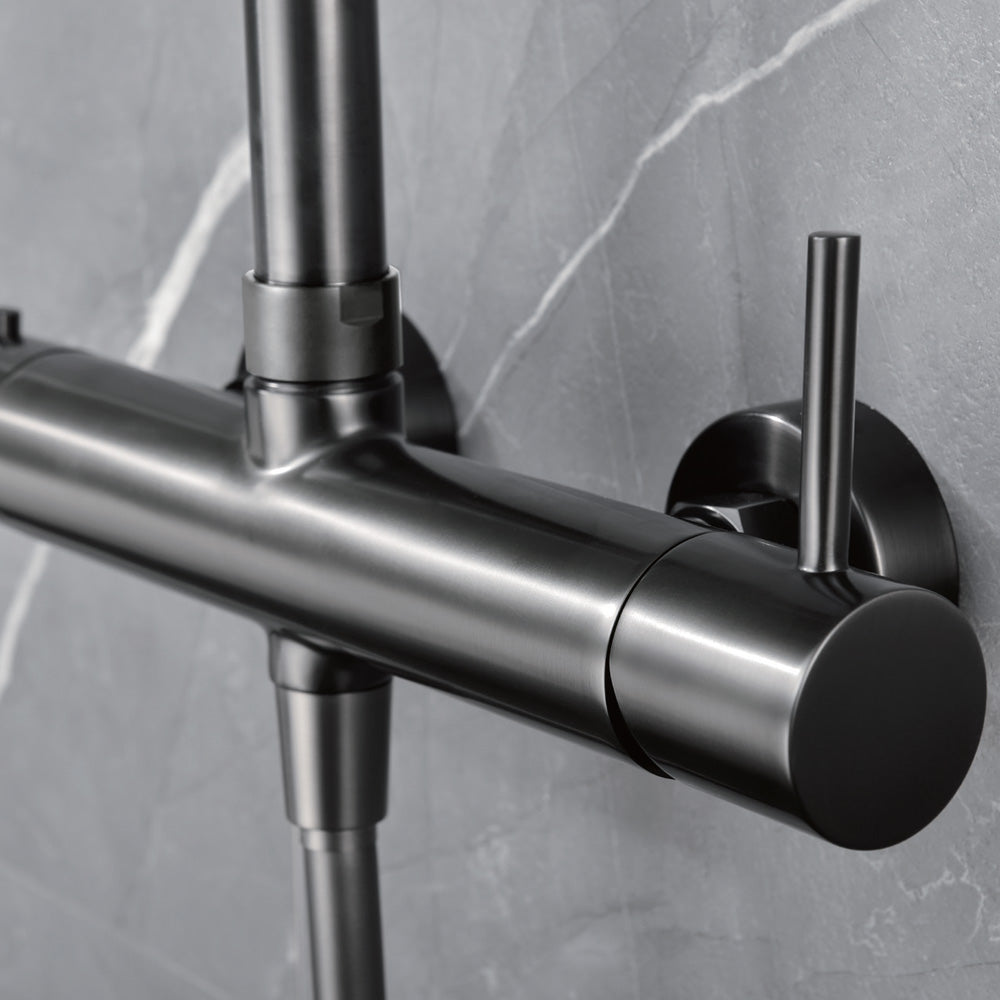 Chicago | Columna de ducha con grifo termostatico | Rociador Redondo acero inox. S.304 Ø20 cm | Extraplano Antical