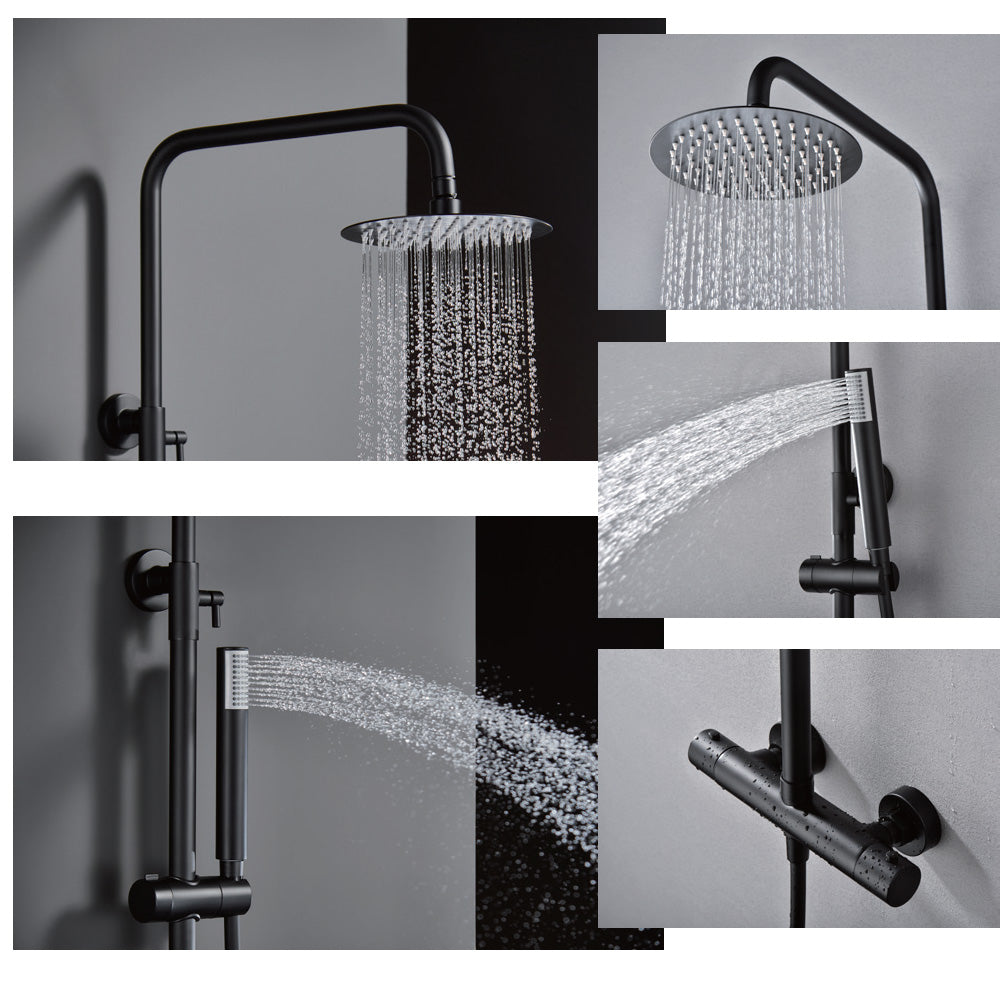 Chicago | Columna de ducha con grifo monomando | Rociador Redondo acero inox. S.304 Ø20 cm | Extraplano Antical