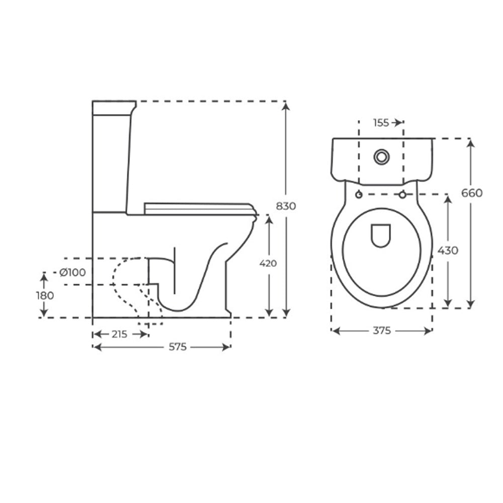 Pensylvania | Inodoro Completo Rimless Adosado a Pared | Asiento DM/ABS Soft Close | Cisterna Incluida