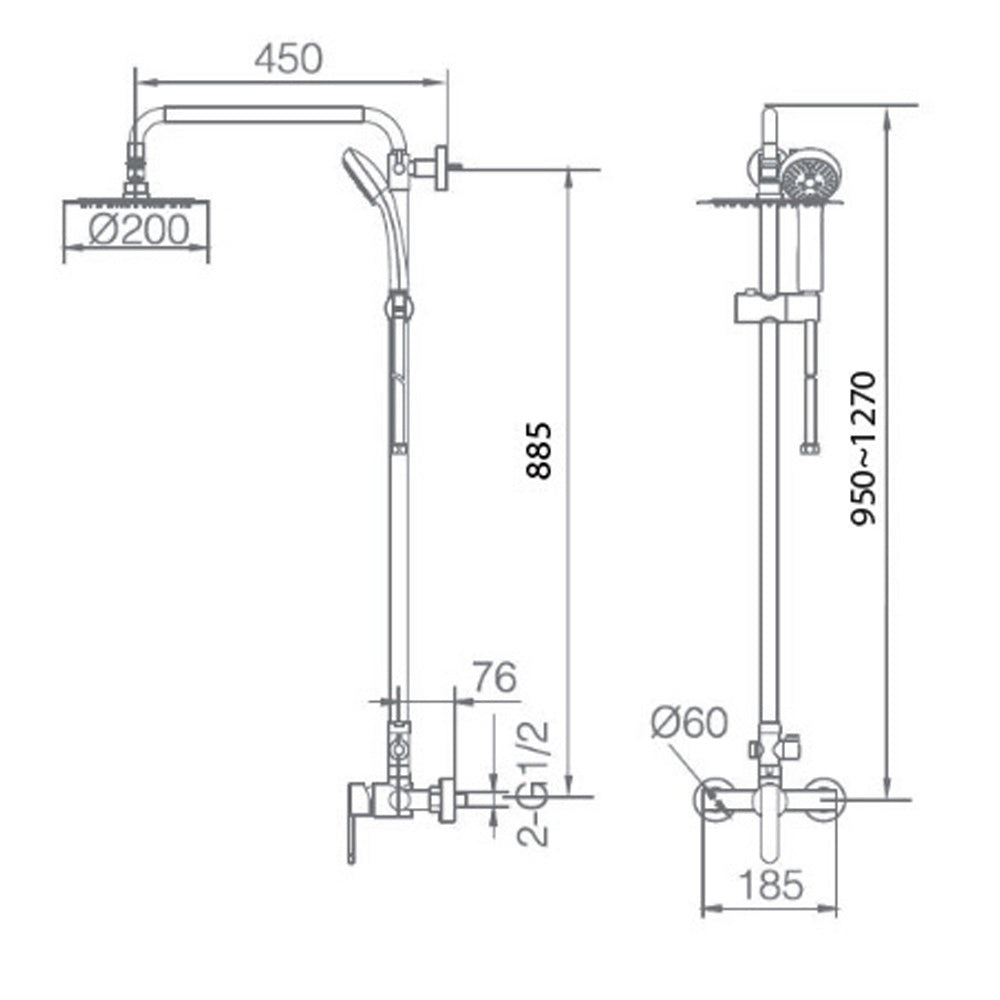 Seattle | Columna de ducha con grifo monomando | Rociador Redondo acero inox. S.304 Ø20 cm | Extraplano Antical