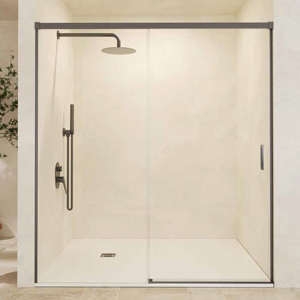Nevada | Mampara Frontal Corredera 1 Puerta 1 Fijo | Vidrio Templado 6 mm Antical | Altura 195 cm