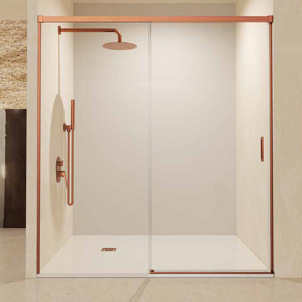Nevada | Paroi de douche frontale coulissante 1 porte 1 fixe | Verre trempé 6 mm anti-calcaire | Hauteur 195 cm
