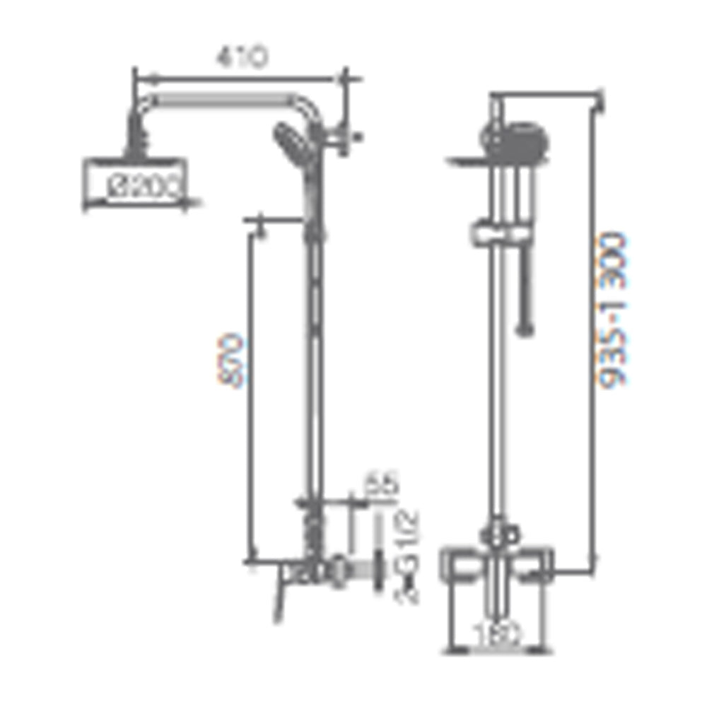 Denver | Columna de ducha con grifo monomando | Rociador Cuadrado acero inox. S.304 20x20 cm | Extraplano Antical