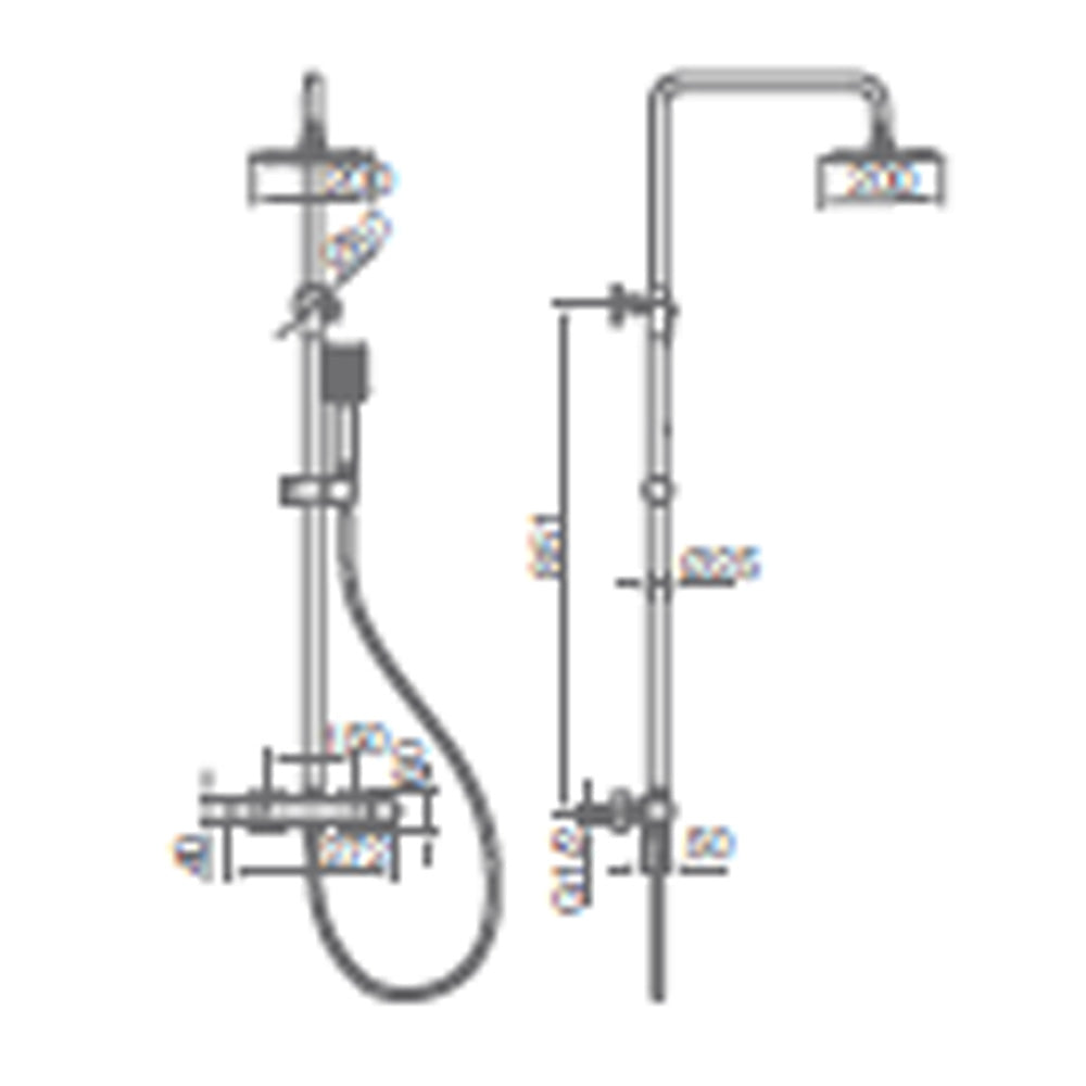Denver | Columna de ducha con grifo termostatico | Rociador Cuadrado acero inox. S.304 20x20 cm | Extraplano Antical