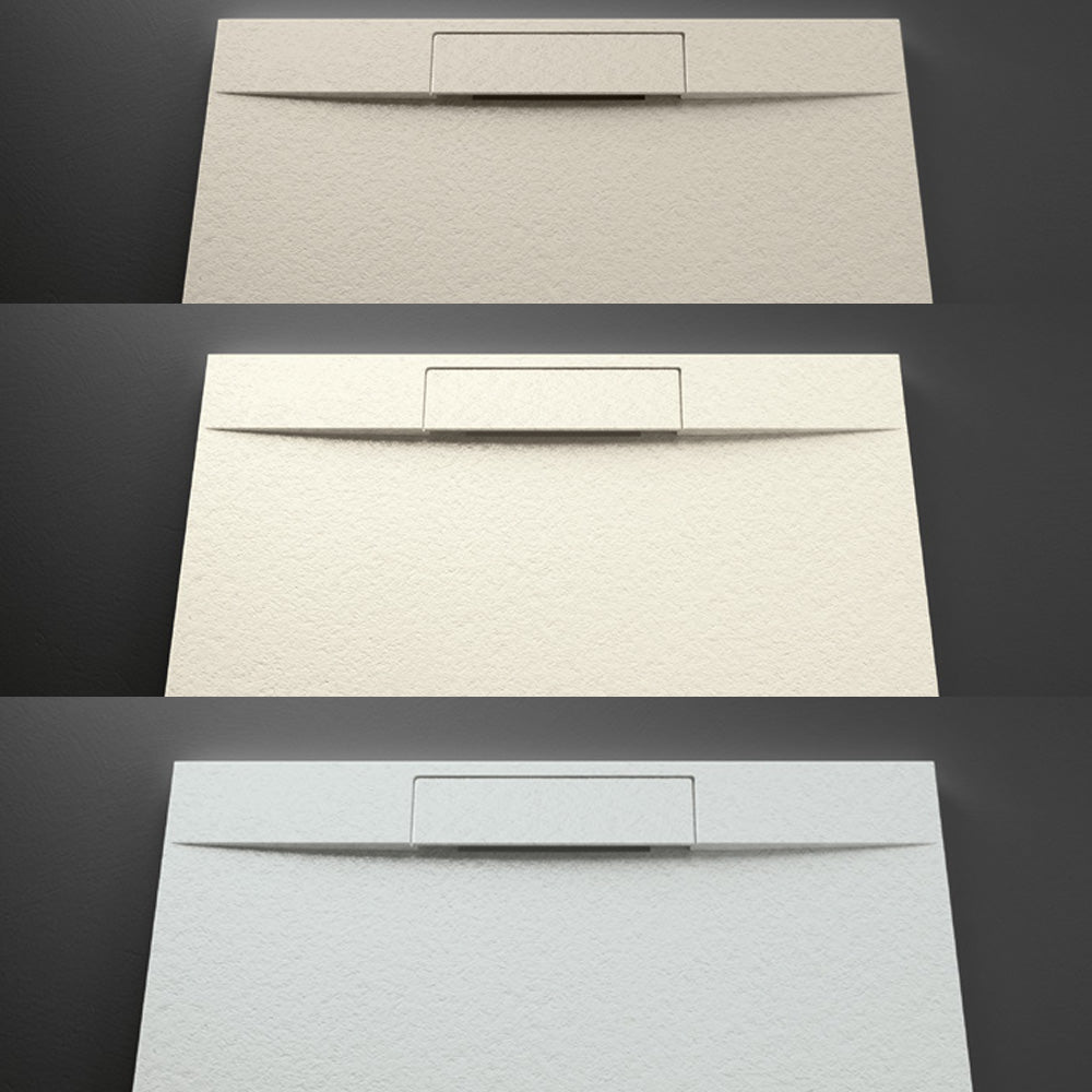 Reno | Plato de Ducha de Resina Antideslizante | Válvula Oculta + Rejilla de Color | Textura Piedra | Color Beige 9001