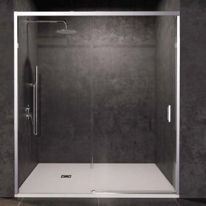 Atlanta Mampara Ducha Frontal 1 Fijo + 1 Puerta Corredera | Vidrio Templado 6mm Antical | Altura 195cm