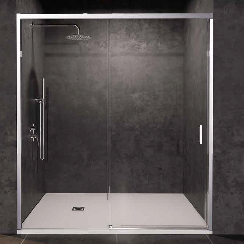 Atlanta Mampara Ducha Frontal 1 Fijo + 1 Puerta Corredera | Vidrio Templado 6mm Antical | Altura 195cm