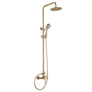 Seattle Columna de ducha con grifo monomando | Rociador Redondo acero inox. S.304 Ø20 cm | Extraplano Antical - Oro Cepillado