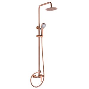 Seattle Columna de ducha con grifo monomando | Rociador Redondo acero inox. S.304 Ø20 cm | Extraplano Antical - Oro Rosa Cepillado