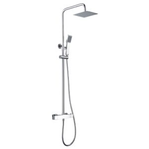 Denver Columna de ducha con grifo termostatico | Rociador Cuadrado acero inox. S.304 20x20 cm  | Extraplano Antical Acabado Cromo