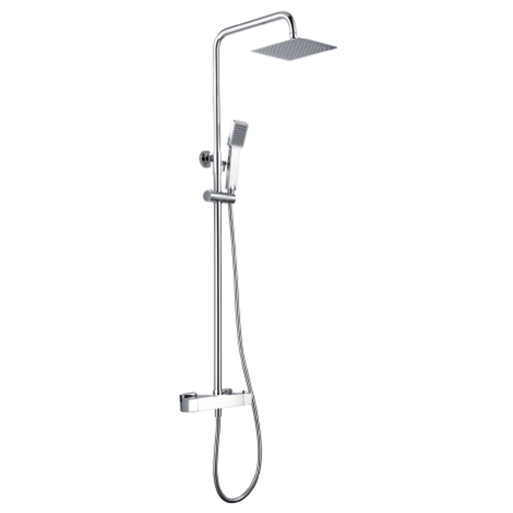 Denver Columna de ducha con grifo termostatico | Rociador Cuadrado acero inox. S.304 20x20 cm  | Extraplano Antical Acabado Cromo